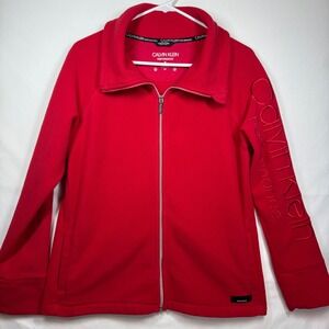 Calvin Klein Performance Red Fleece Jacket Full Zip Activewear Women's Sz Medium